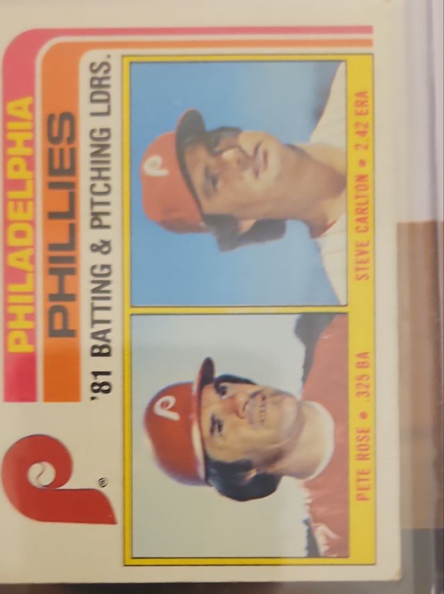 Phillies Leaders / Checklist (Pete Rose / Steve Carlton) 636 1982 Topps - Team Leaders / Checklists